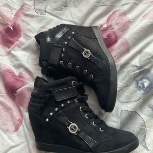Stylish Black Women's Wedge Sneakers
